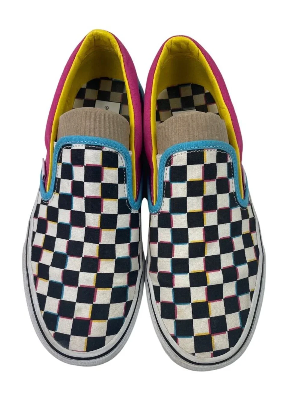 Vans Classic Slip-On Shoes Womens 9.5 Mens 8 Crazy Checkered Multicolor Skate